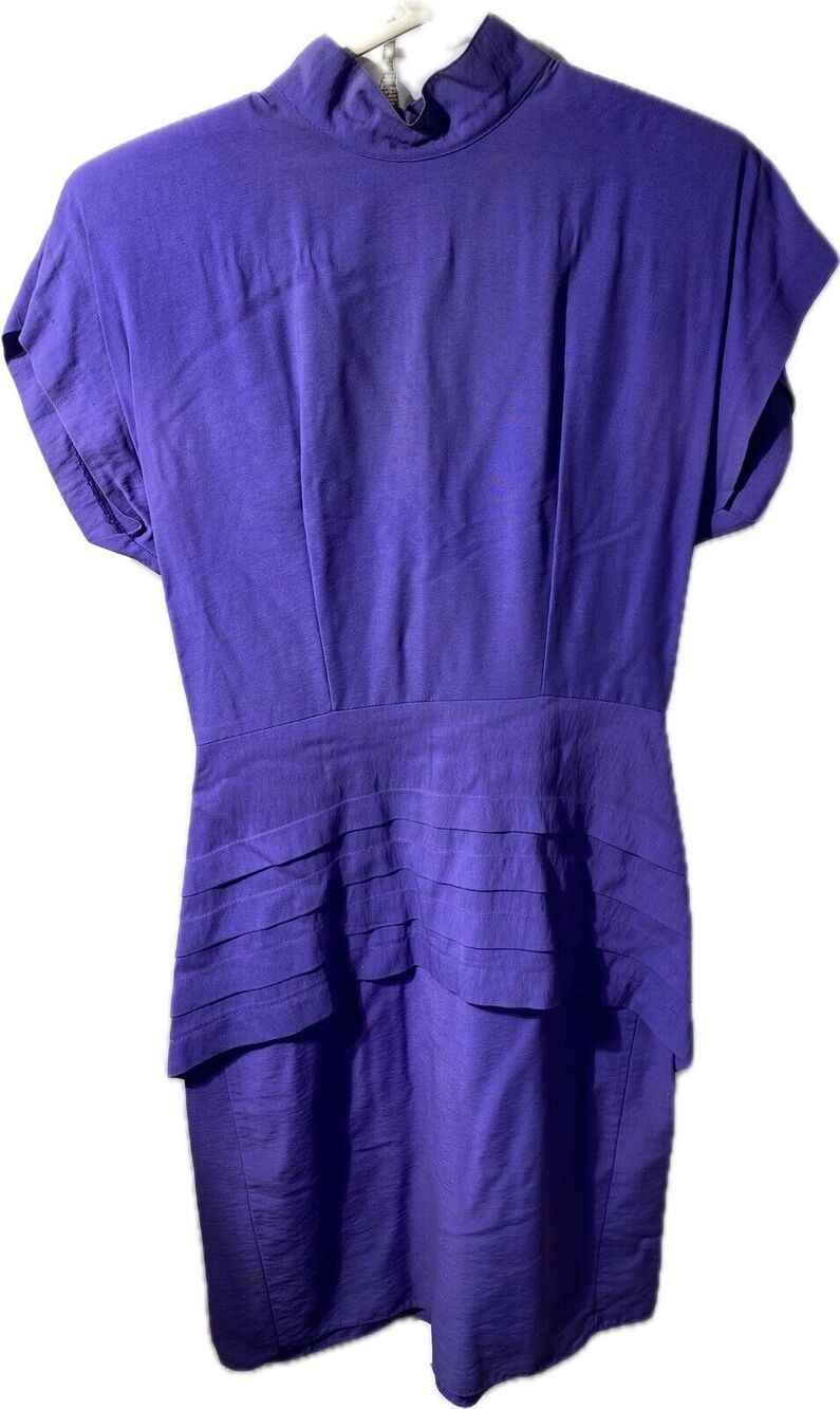 Vintage Midi Dress Womens Size 8 Purple Short Sleeve 90s 80s June Berry